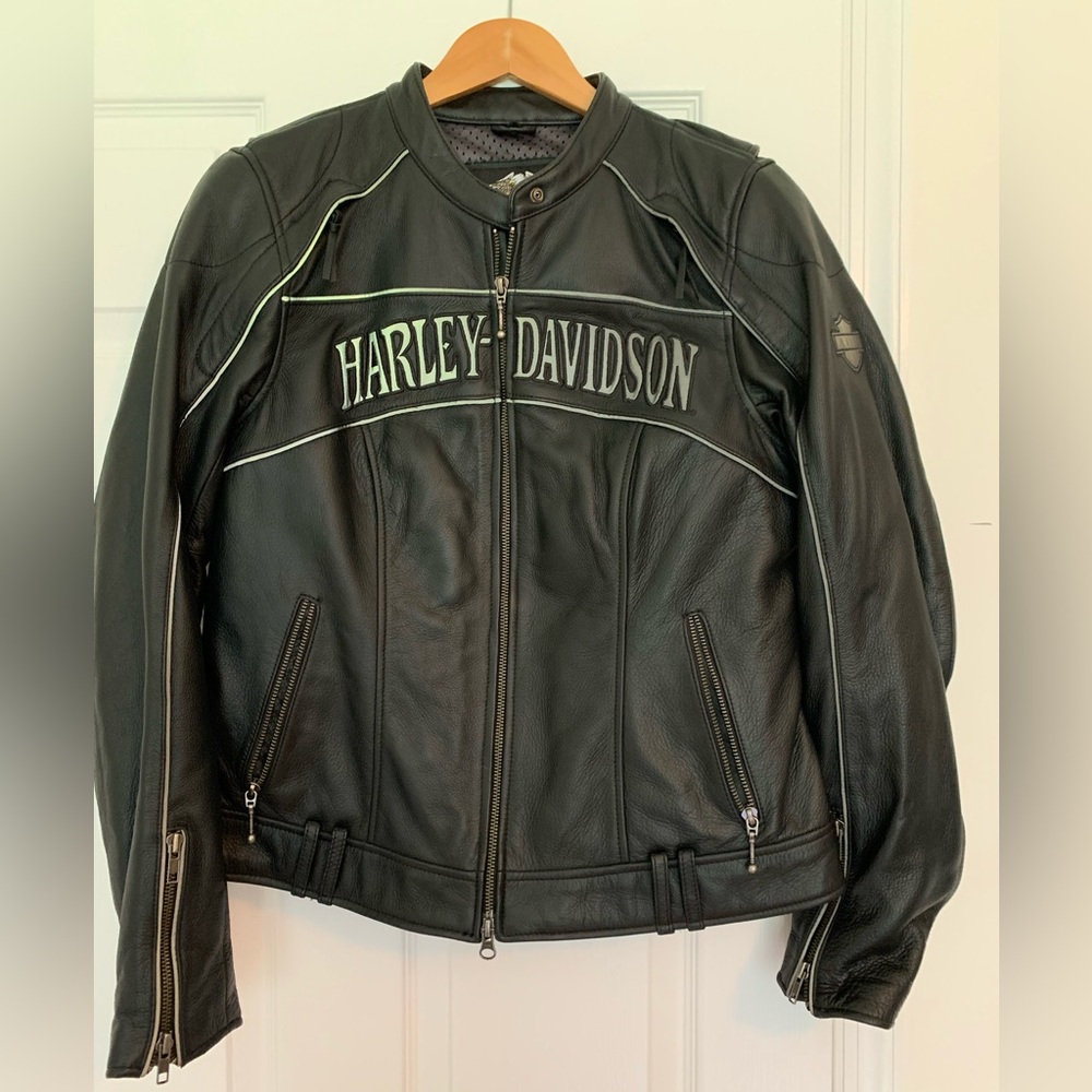 Women’s Harley-Davidson, Black Leather Riding Jacket, size Large.